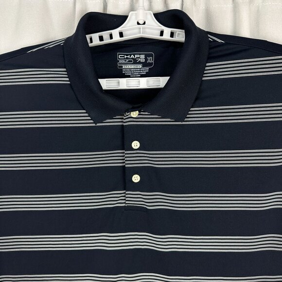 Chaps Mens Size XL Stay-Dry Navy Striped Polo Shirt - Picture 2 of 7